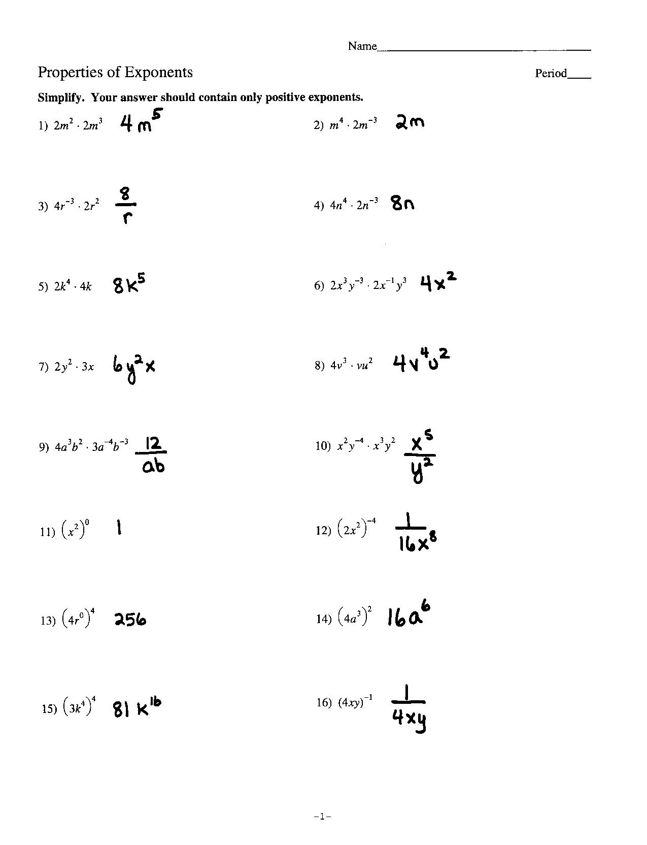 11 Best Images of Exponents Worksheets With Answer Key ...
