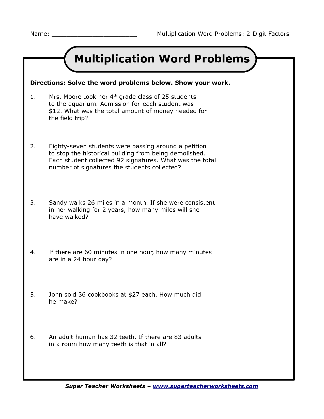 14 Best Images of Worksheets Multiplication Word Problems ...