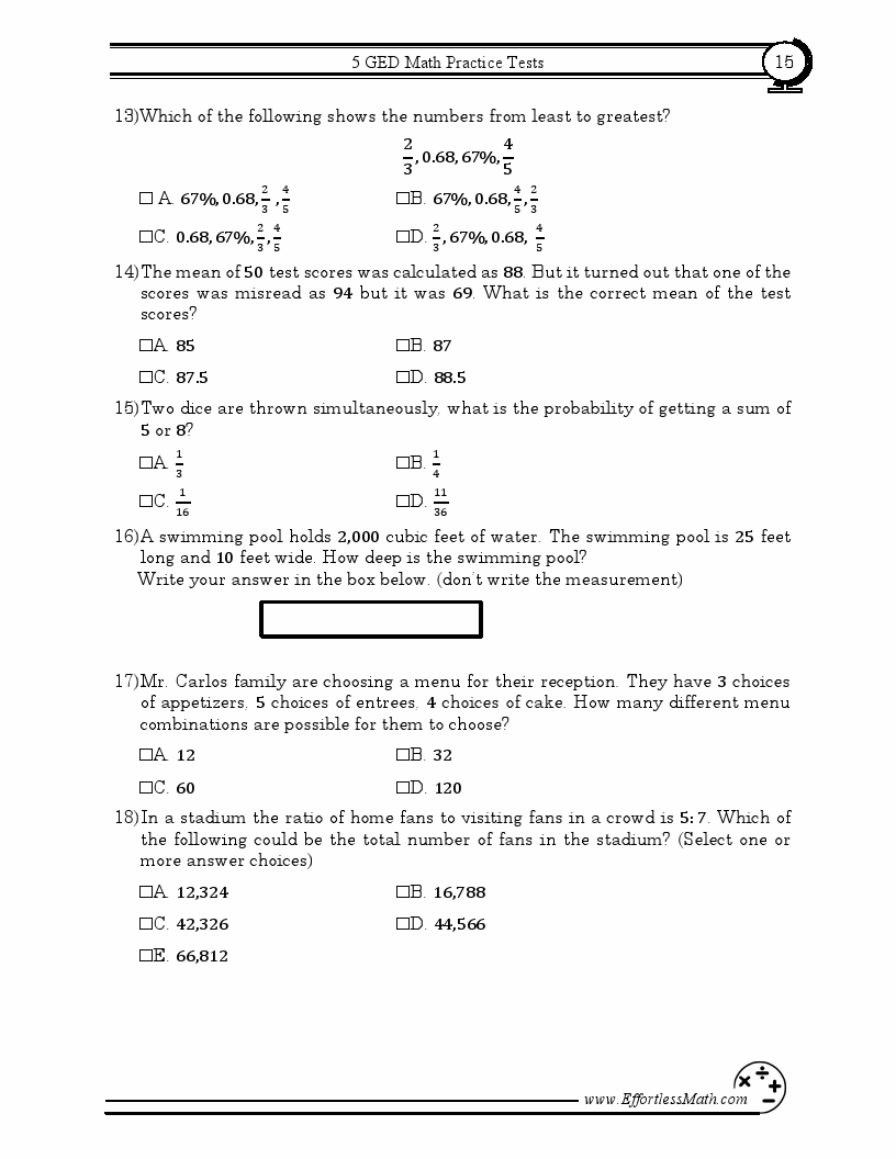 5 GED Math Practice Tests: Extra Practice to Help Achieve an Excellent ...