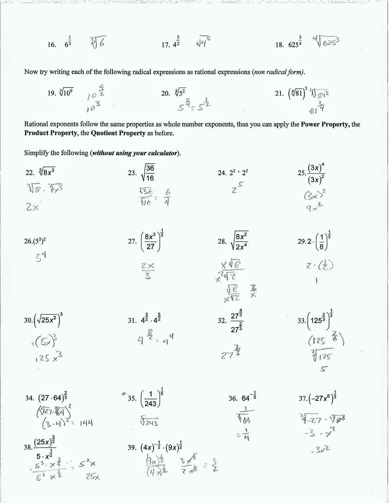 Algebra 11 Simplifying Radicals Imaginary Numbers Worksheet Within Simplifying Radicals Worksheet Answer Key