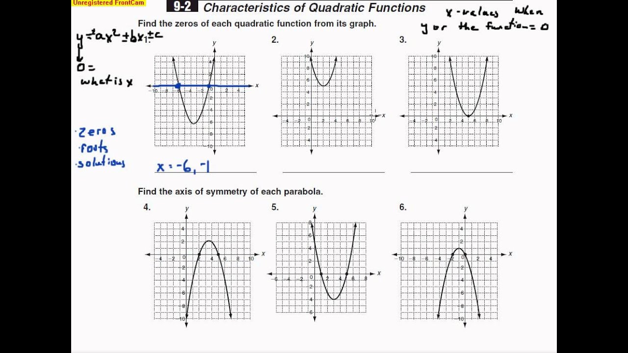 Algebra 200 200.20 Worksheet Characteristics Of Quadratic Functions Throughout Characteristics Of Quadratic Functions Worksheet