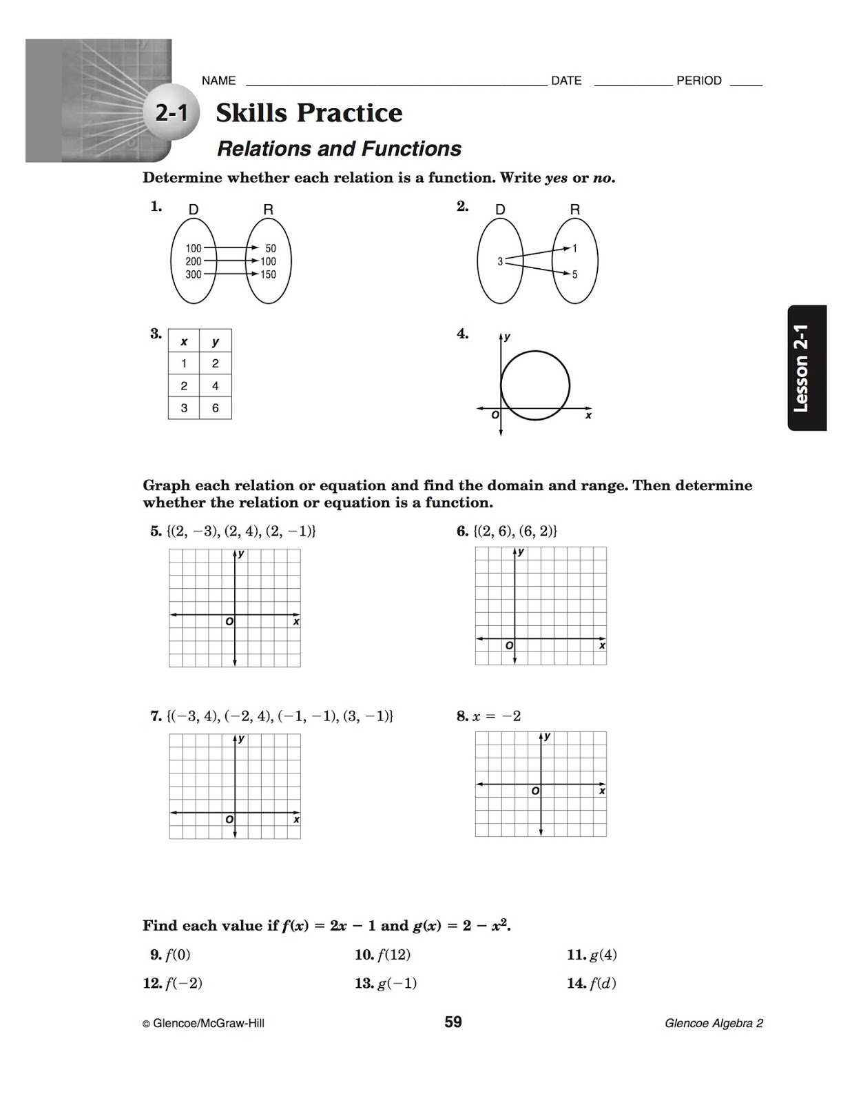 Relations And Functions Algebra 21 Worksheet - Tutordale.com Regarding Algebra 1 Functions Worksheet