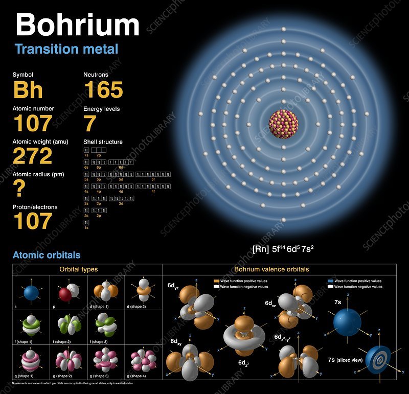Bohrium, atomic structure
