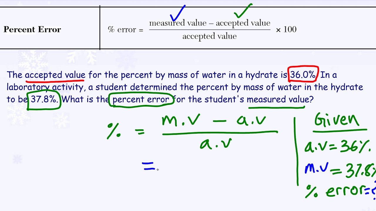 Calculate Percent Error Chemistry : Equation For Percent ...
