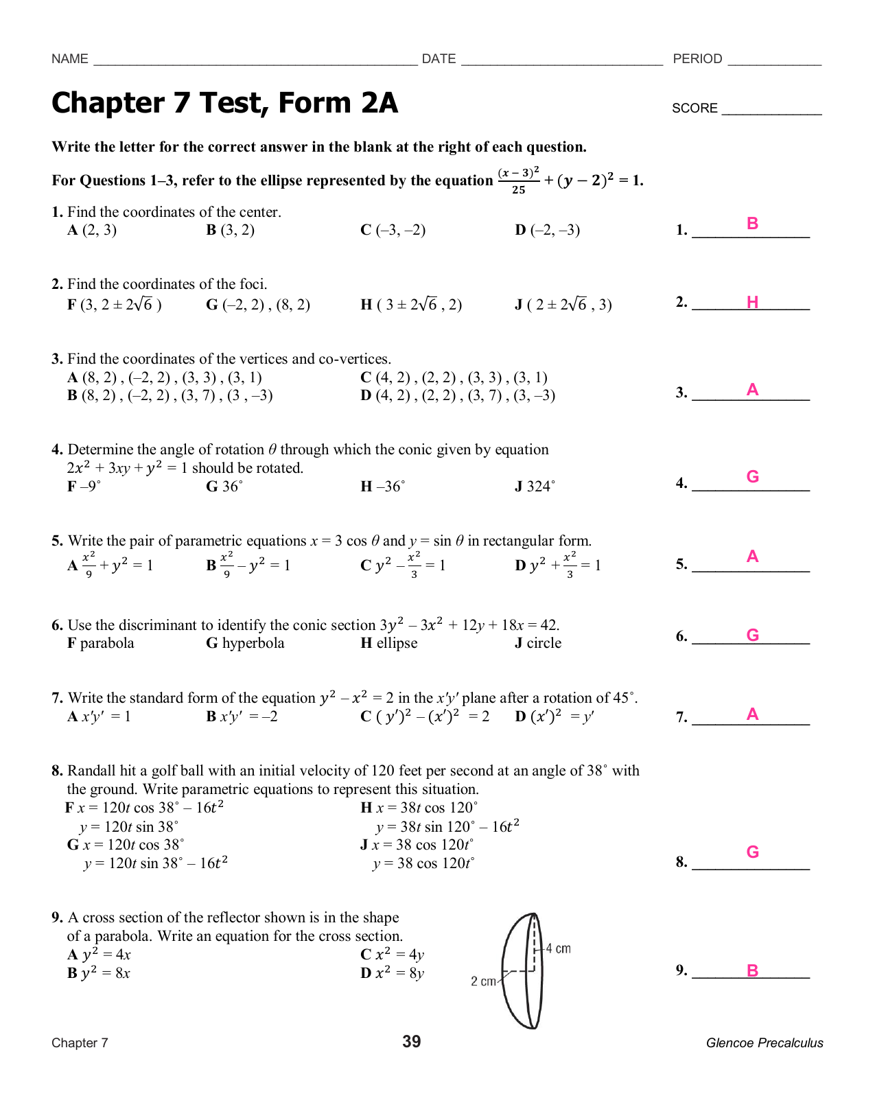 Ch7 Test 2A ANSWERS