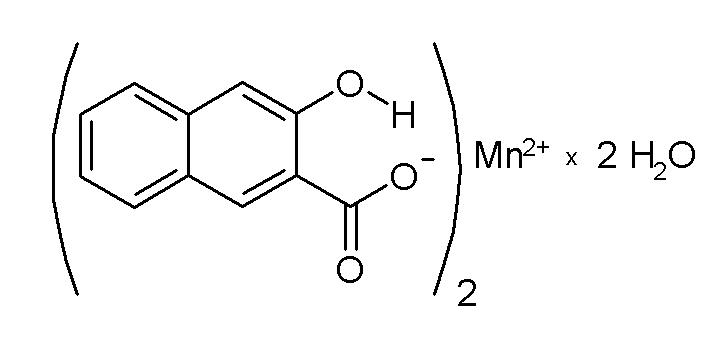 Chemical formula of Mn[C10H6(OH)(COO)]2×2H2O.