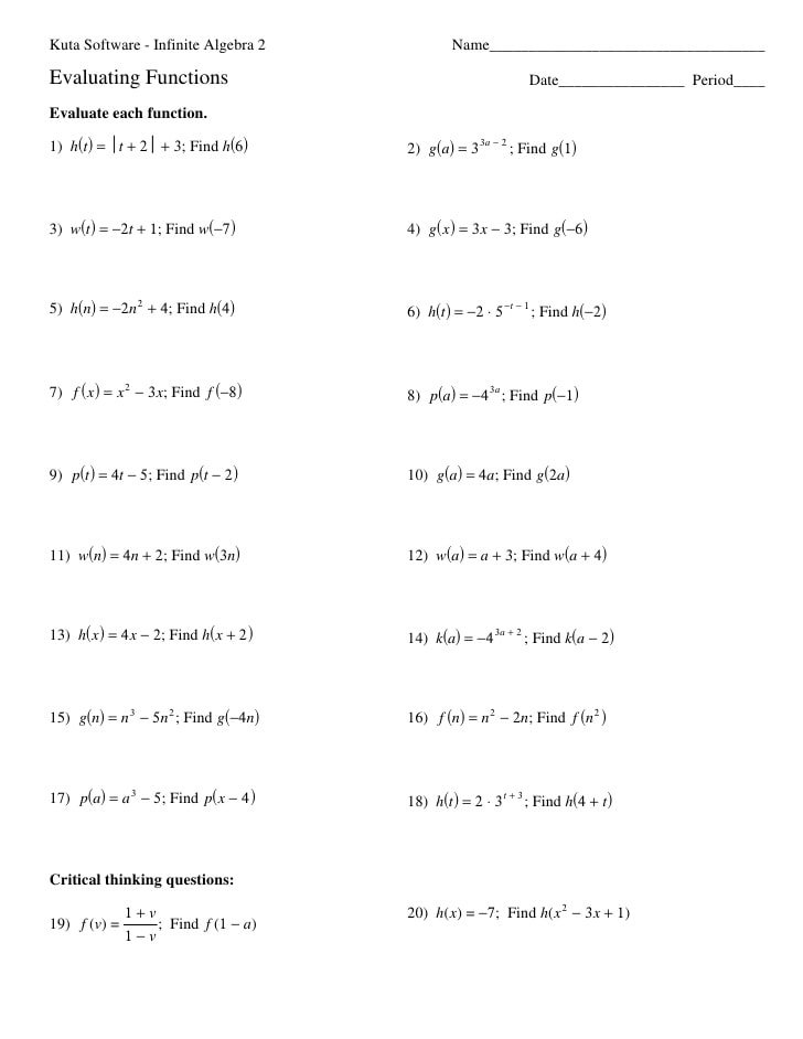 Evaluating Functions Handout 2