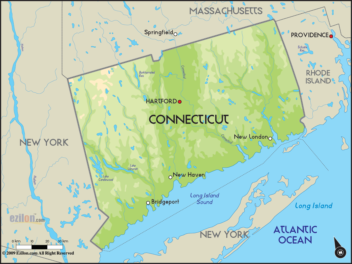 Geographical Map of Connecticut and Connecticut ...