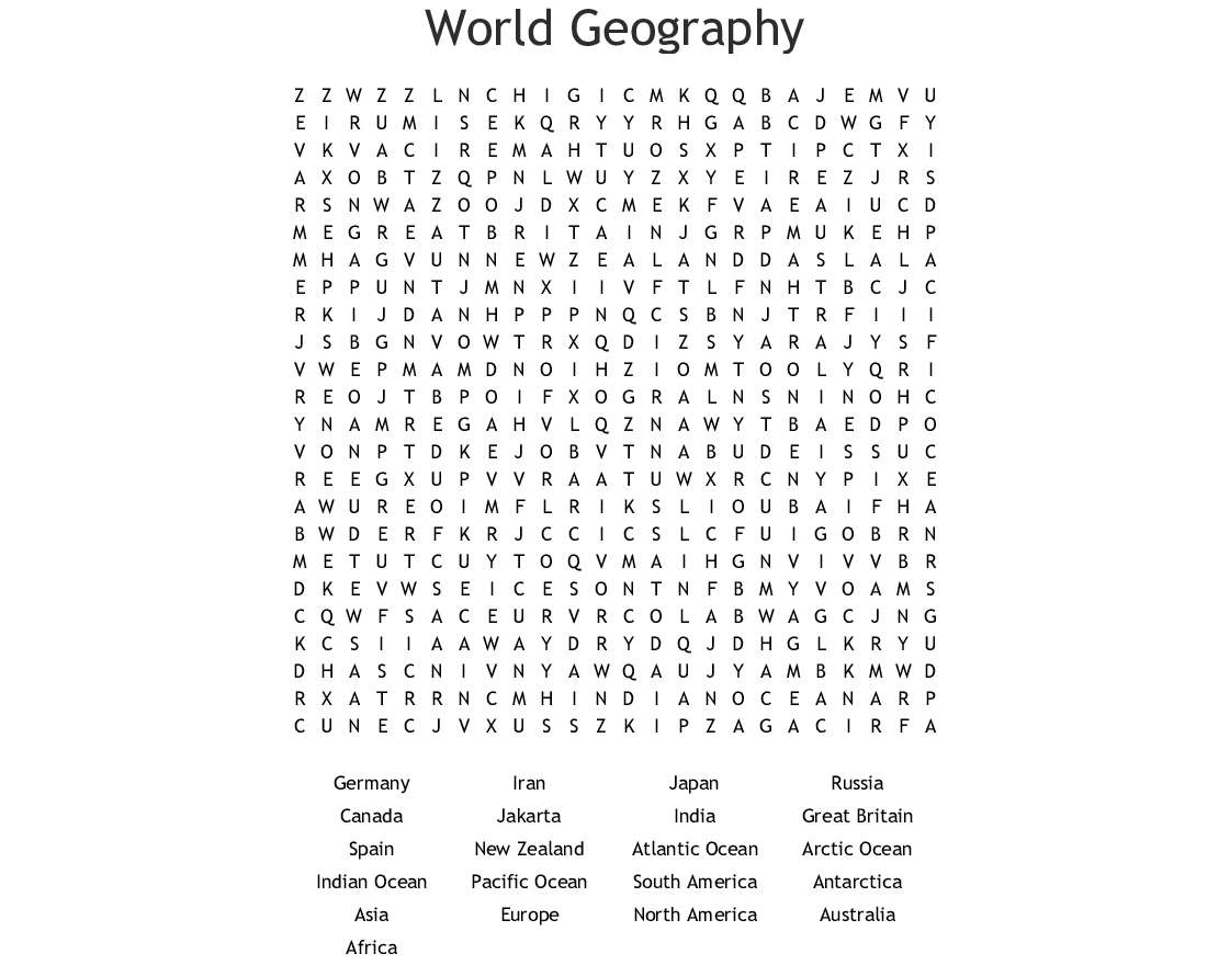 Geography Word Search Printable