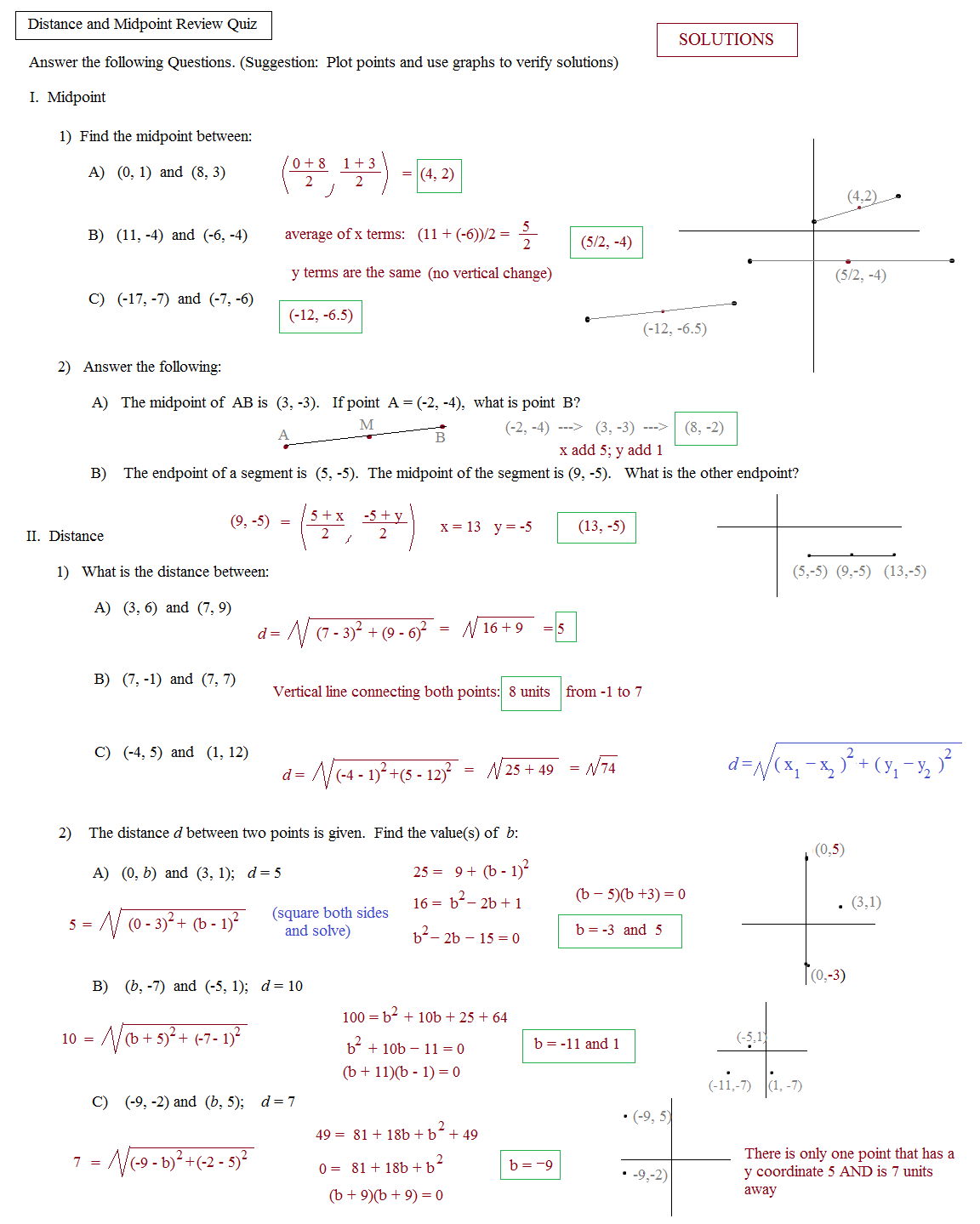 Geometry Distance And Midpoint Worksheets