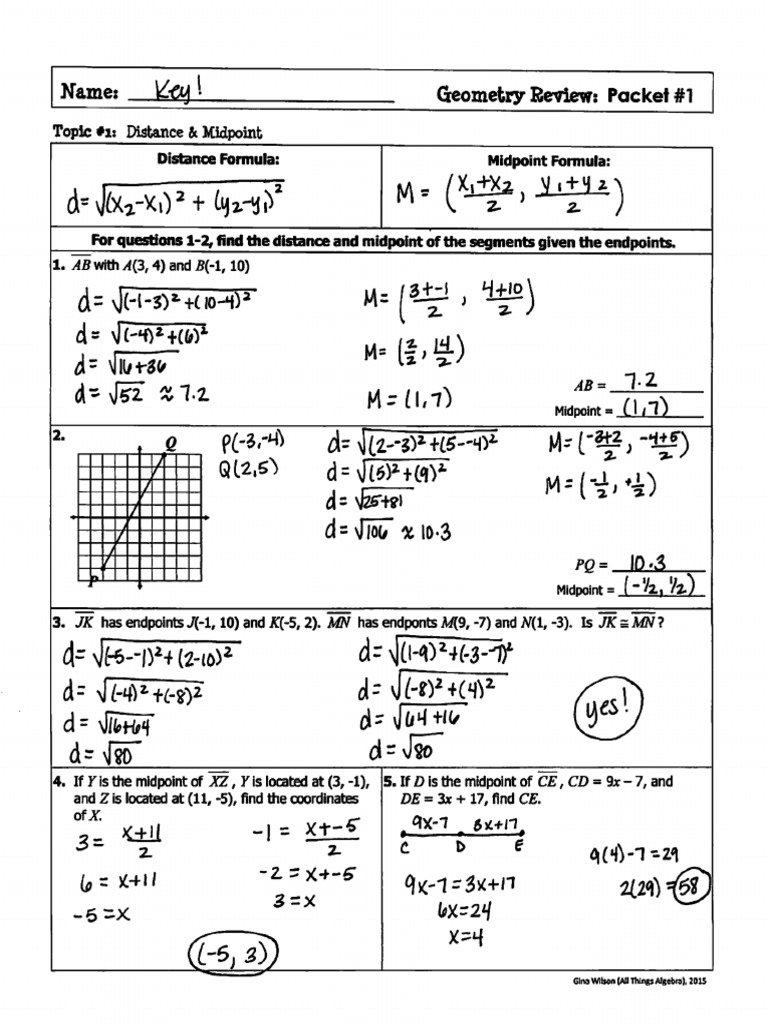Unit 20 Geometry Basics Homework 20 Distance And Midpoint Formulas Inside The Distance Formula Worksheet Answers
