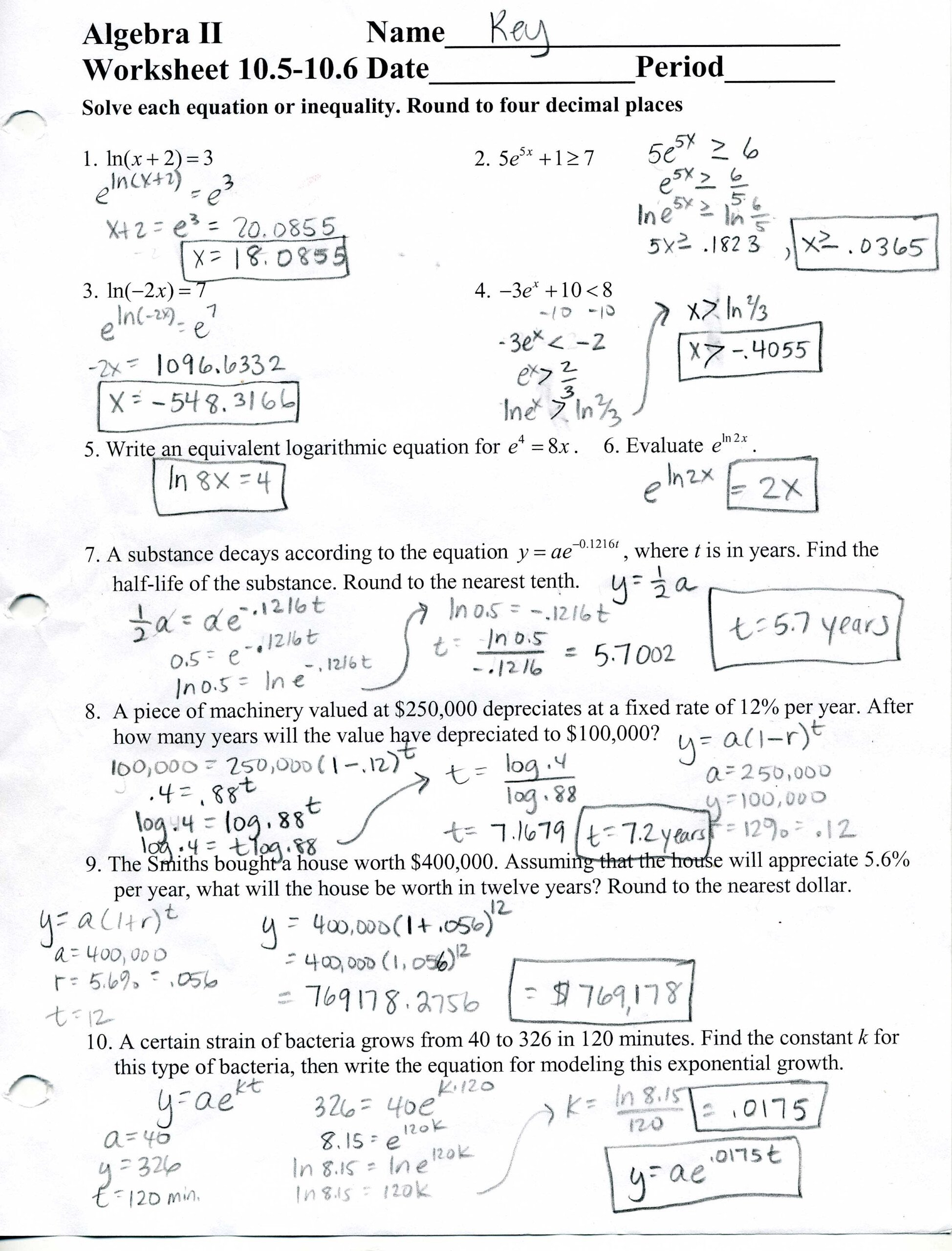 Glencoe Algebra 2 Chapter 6 Worksheet Answers