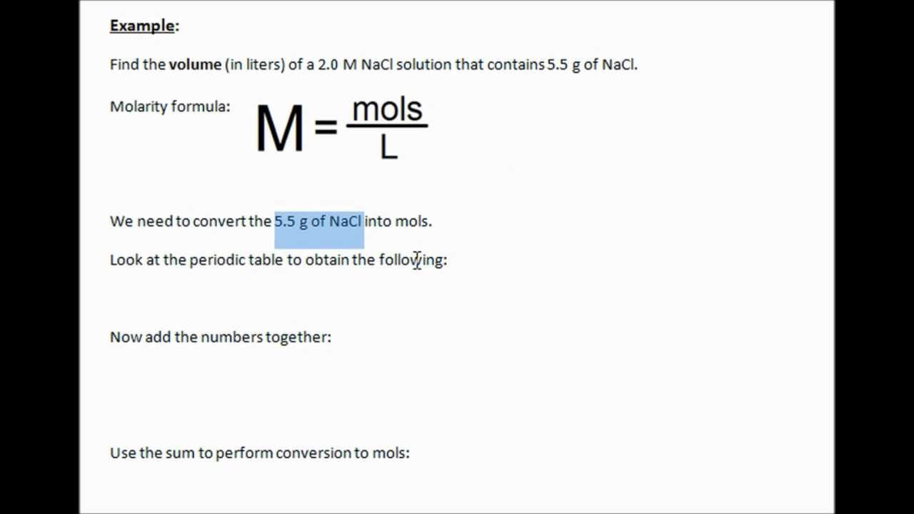 How to Calculate Volume in a Molarity Problem (Chemistry ...
