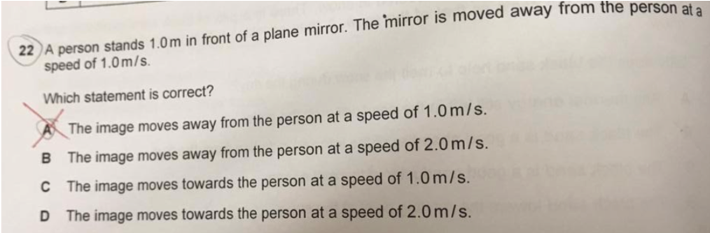 IGCSE PHYSICS A person stands 1.0m in front of a plane ...