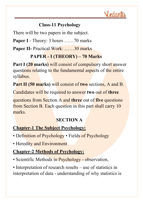ISC Class 11 Psychology Syllabus