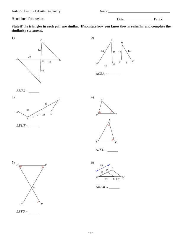 Kuta Software Infinite Geometry Similar Triangles ...