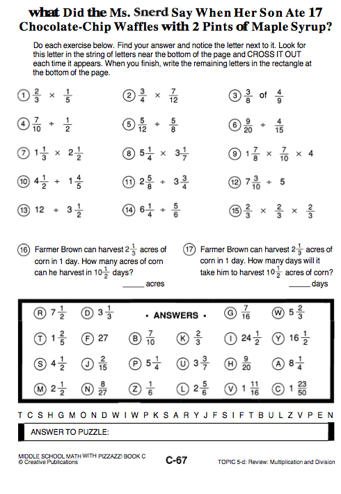 Middle School Math With Pizzazz Book E 65 Answer Key