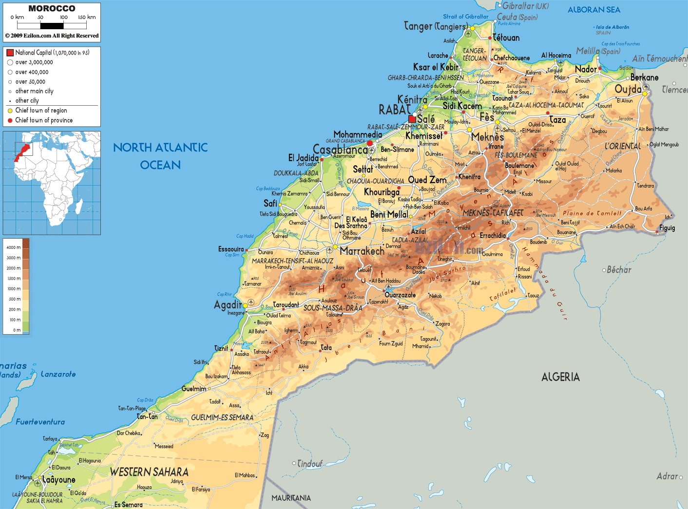 Physical Map of Morocco