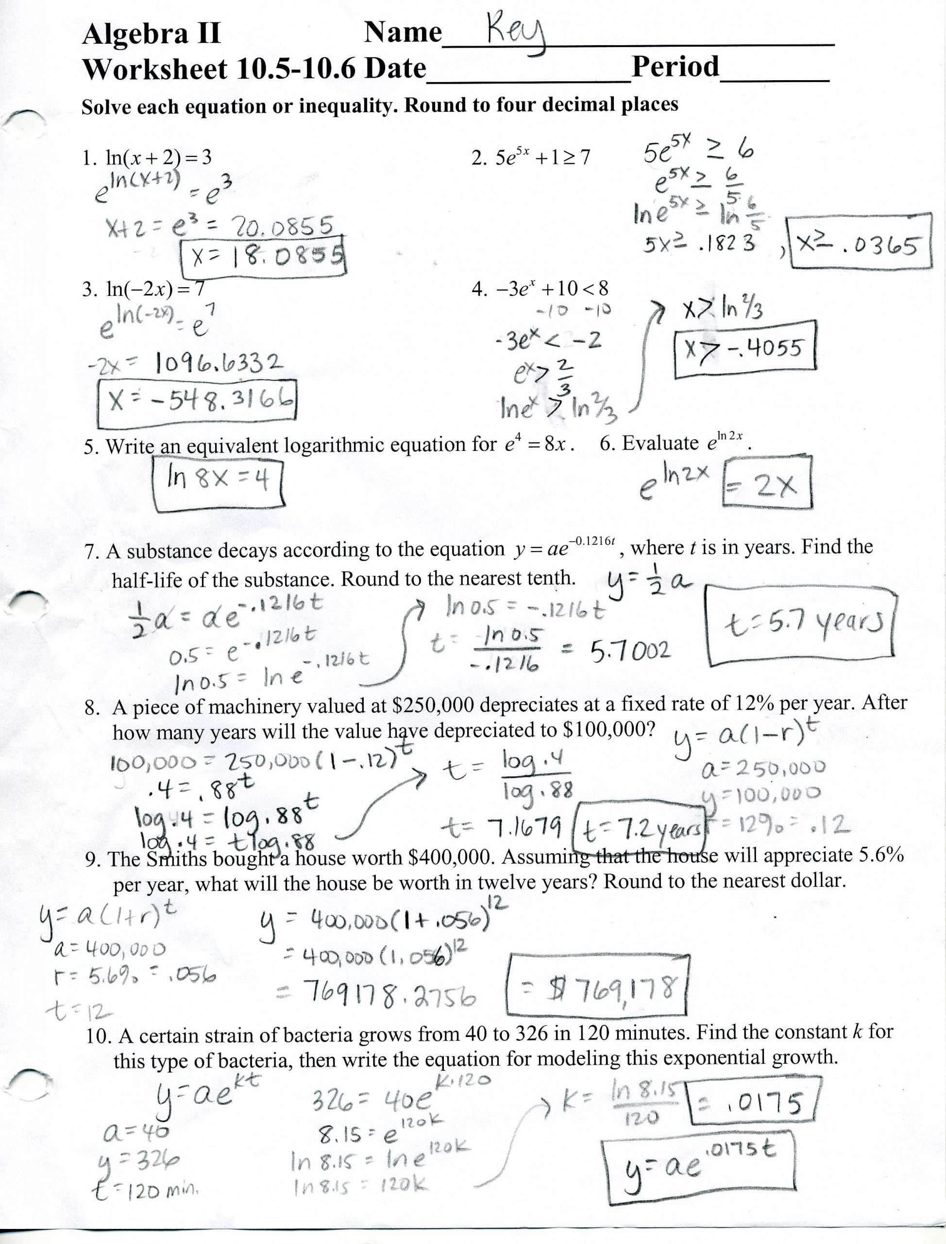 Prentice Hall Algebra 2 Answer Key Chapter 5