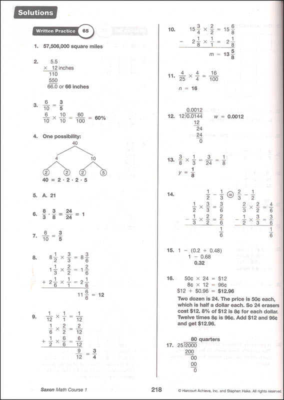 Saxon math course 1 written practice workbook pdf ...
