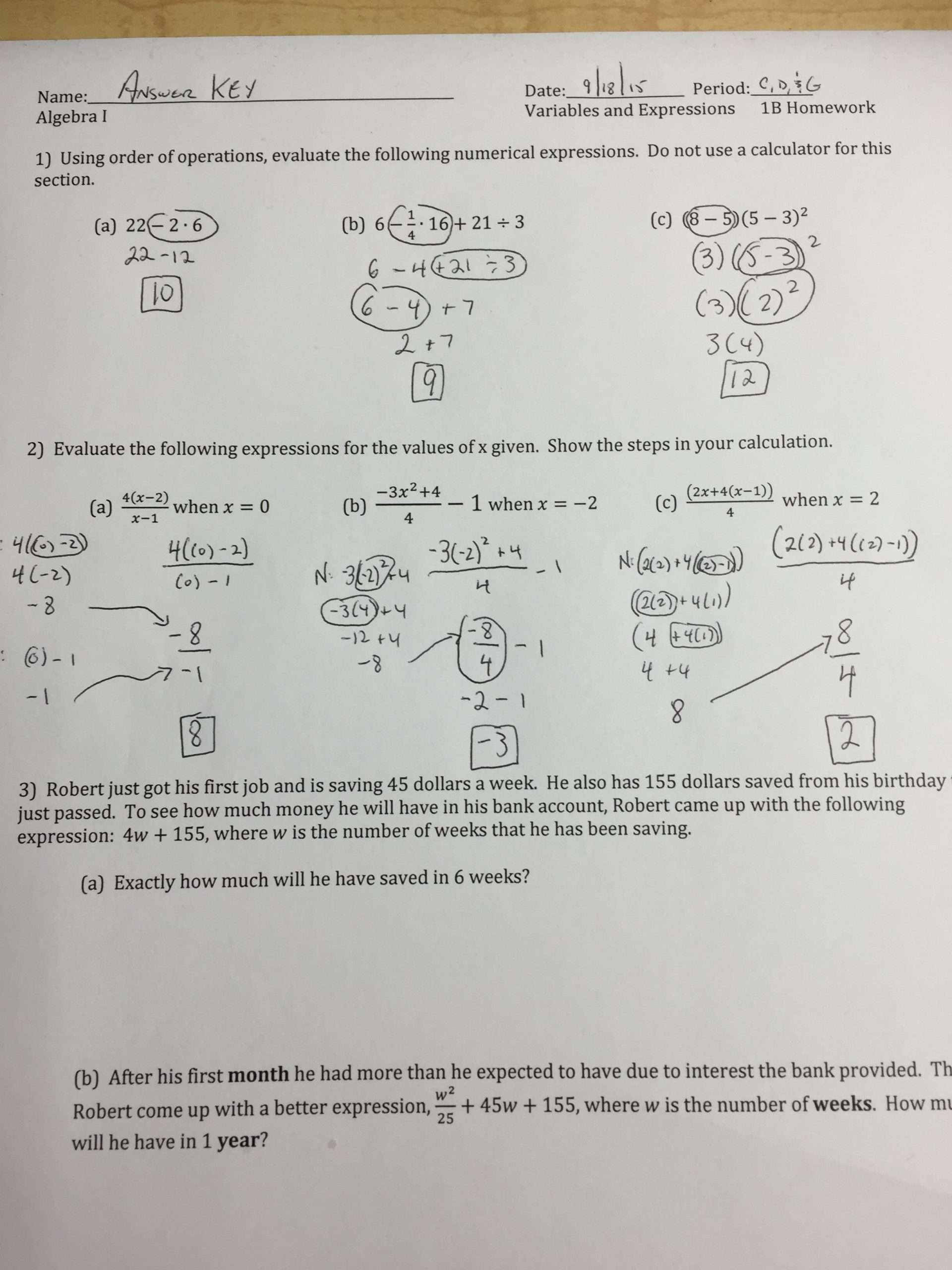 The Method Of Elimination Common Core Algebra I Homework Answer Key