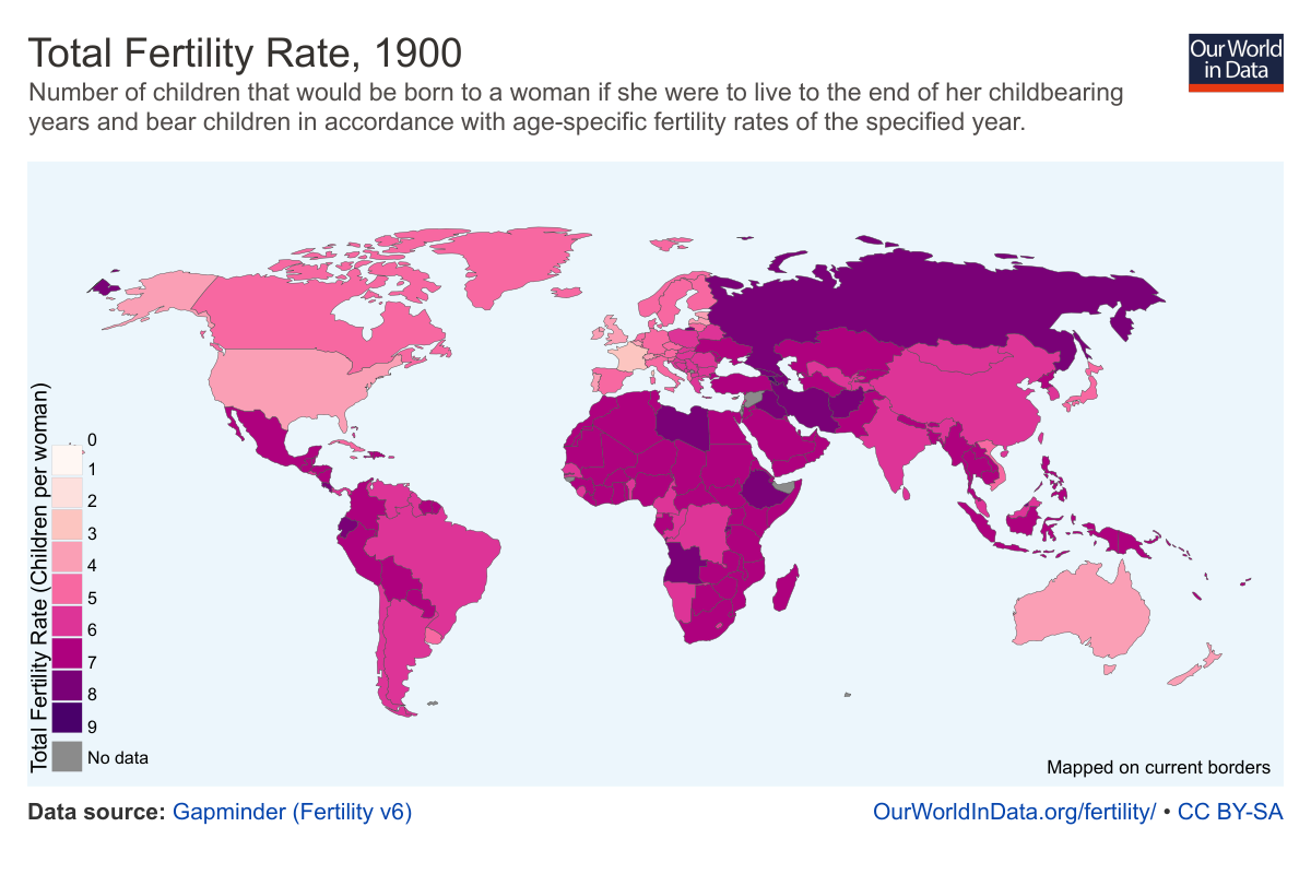 Total fertility rate by country 1900