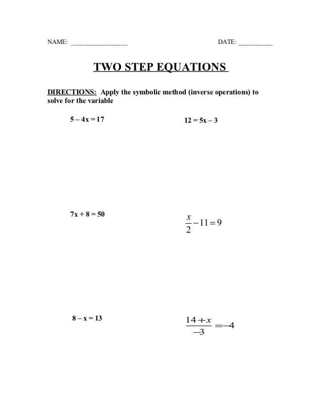 Two step equations quiz