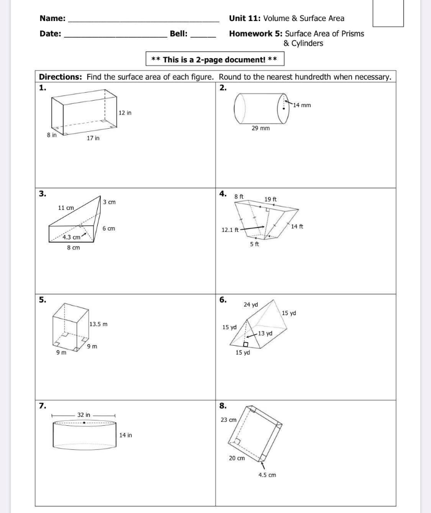 Unit 11 Volume And Surface Area Homework 7 Answer Key ...