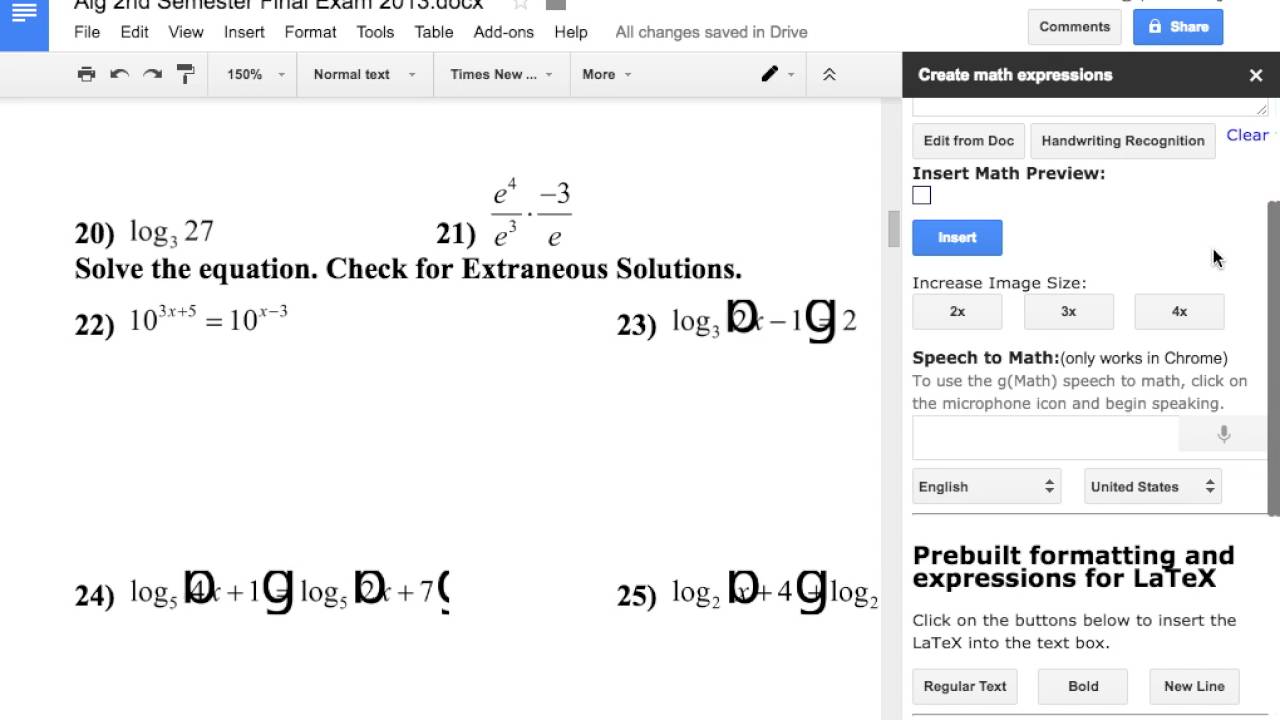 Using g(Math) to type up math in Google Docs
