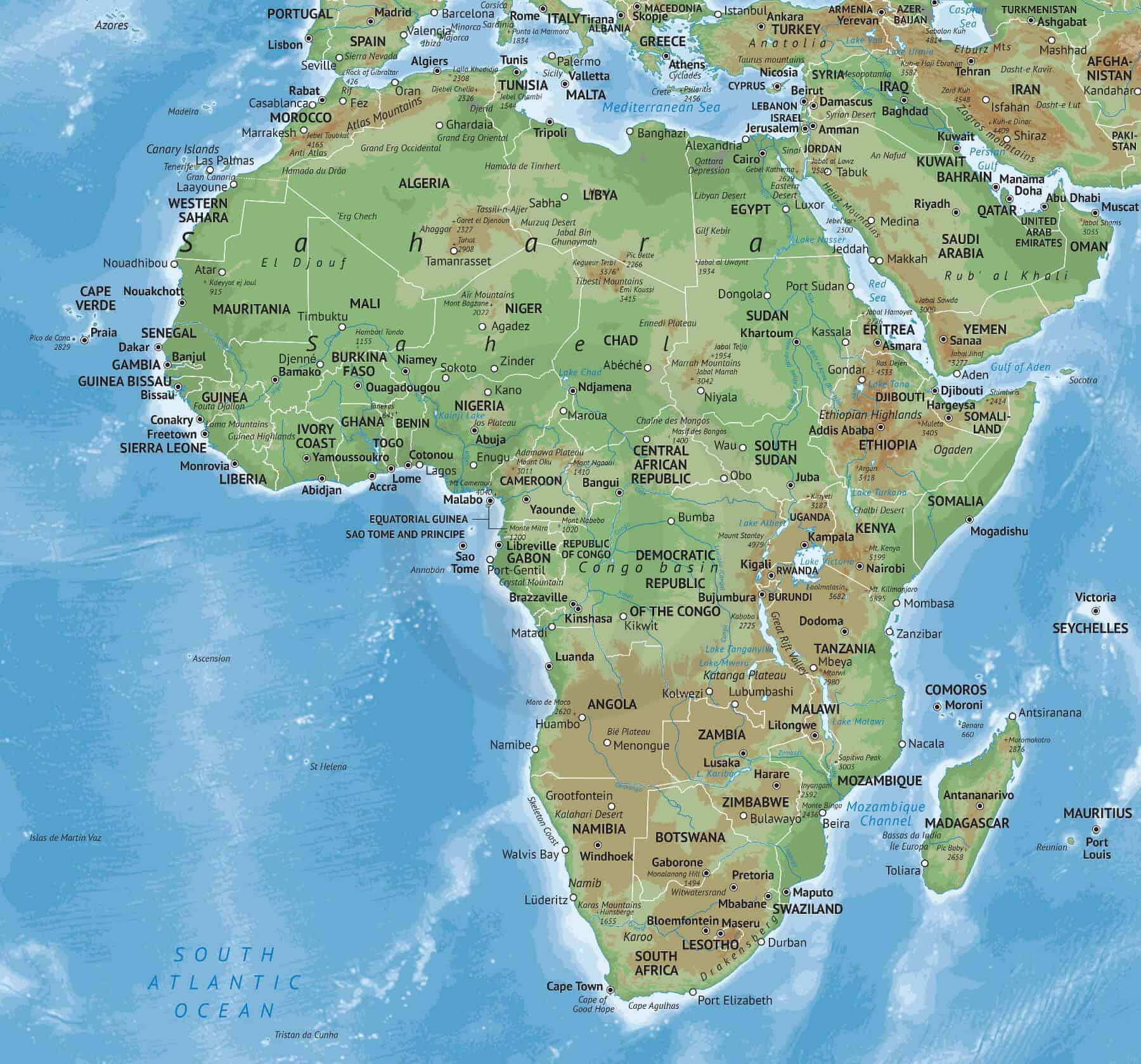 Vector Map of Africa Continent Physical