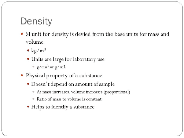 What is the SI unit of density?